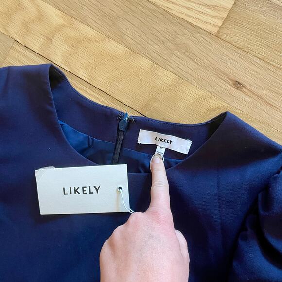 NWT Likely Alia Long Puff Sleeve Mini Dress Puffy sz 14 Navy Blue $248 Women's - Picture 7 of 16